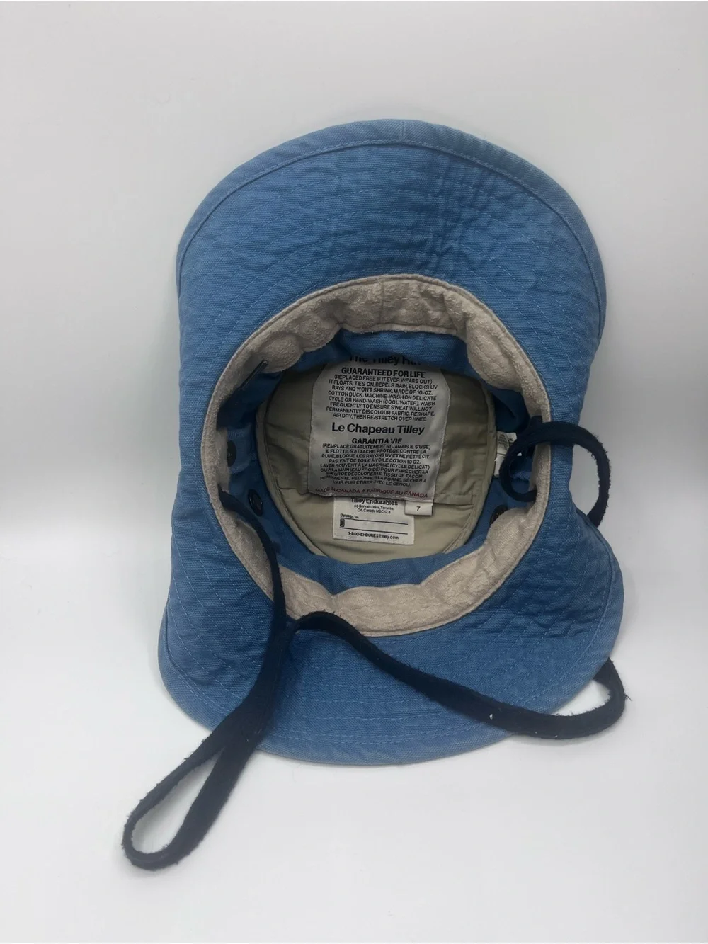 Kids Tilley Light Blue Cotton Vented Sun Bucket Hat with Chin strap